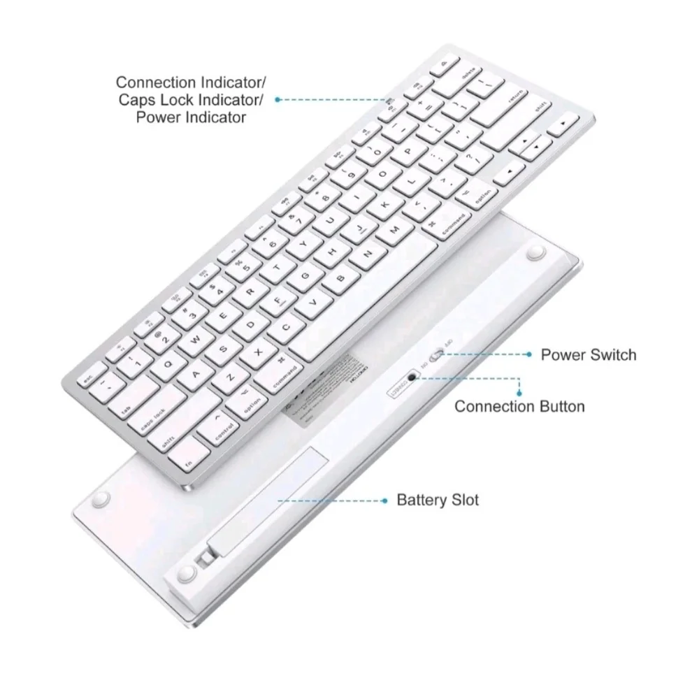 Omoton KB066 Bluetooth Wireless Keyboard for Android and iOS White—New